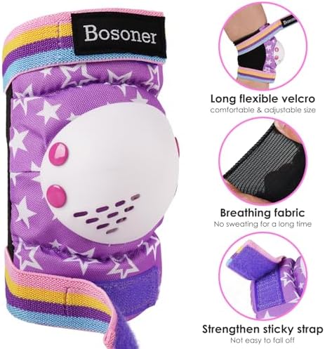 BOSONER Kids/Youth Knee Pad Elbow Pads for Roller Skates Cycling BMX Bike Skateboard Inline Rollerblading, Skating Skatings Scooter Riding Sports