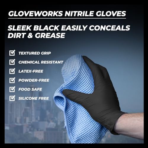 GLOVEWORKS Nitrile Gloves Disposable 5 mil Black Size Large 4 Boxes of 100