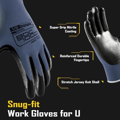 COOLJOB 10/20 Pair Safety Work Gloves for Men Women Non-slip, Nitrile Rubber Coated Working Garden Yard Gloves Bulk with Grip