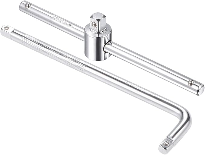 uxcell 1/4" Drive Sliding Wrench Breaker Bar Set T-Handle and L Shape Socket Extension Bar Wrench Hand Tool CR-V 4pcs