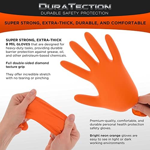 Dura-Gold Orange Diamond Textured Nitrile Disposable Gloves, 8 Mil, X-Large
