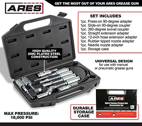 ARES 54011 7-Pc Grease Gun Accessory Set - 10,000 PSI, Universal Design