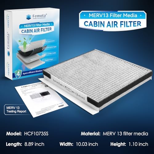 Lab Certified MERV 13 Cabin Air Filter with Activated Carbon, CF10735 (CP735) for Kia K900/Stinger/Telluride, Hyundai Equus/Genesis/Santa Fe, Genesis Electricfied G80/G70/G80/GV70