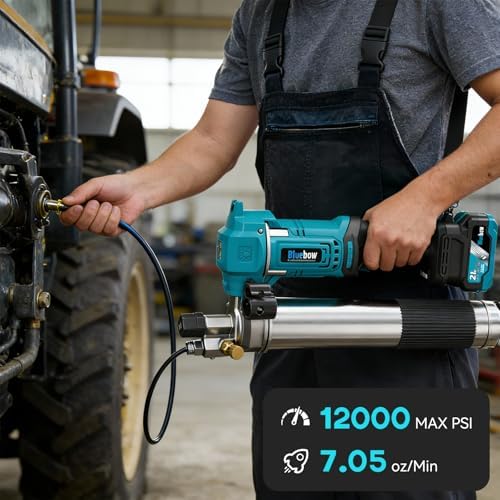 Bluebow Electric Grease Gun Kit, 12000 PSI Battery Powered，7.05 oz/min