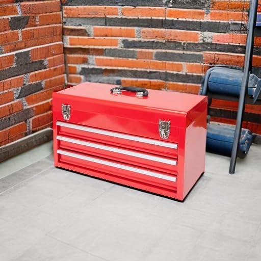 BIG RED ANTBD133-XB Torin 20.5" Portable 3 Drawer Steel Tool Box with Metal Latch Closure, Red