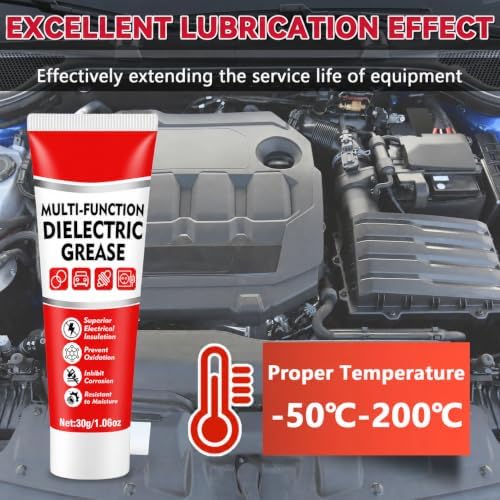 Dielectric Grease for Electrical Connectors Automotive, Silicone Grease with Brush, Waterproof Heat Resistant for Spark Plugs, Battery Terminals, O-Rings, Marine & Household Use, 1oz