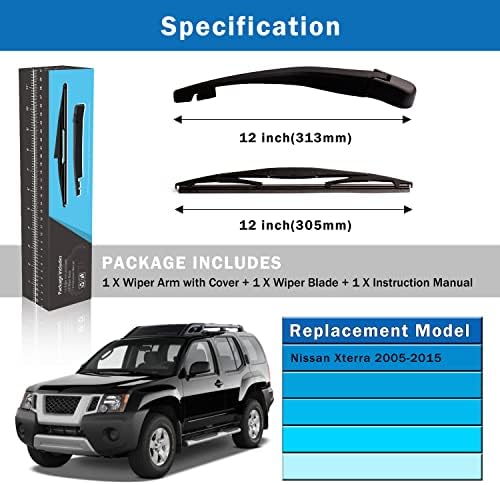 WTI Rear Wiper Arm Blade Set Compatible With Nissan Xterra 2005-2015 Rear Windshield Window Wiper Kits Assembly New Replacement Accessories Parts