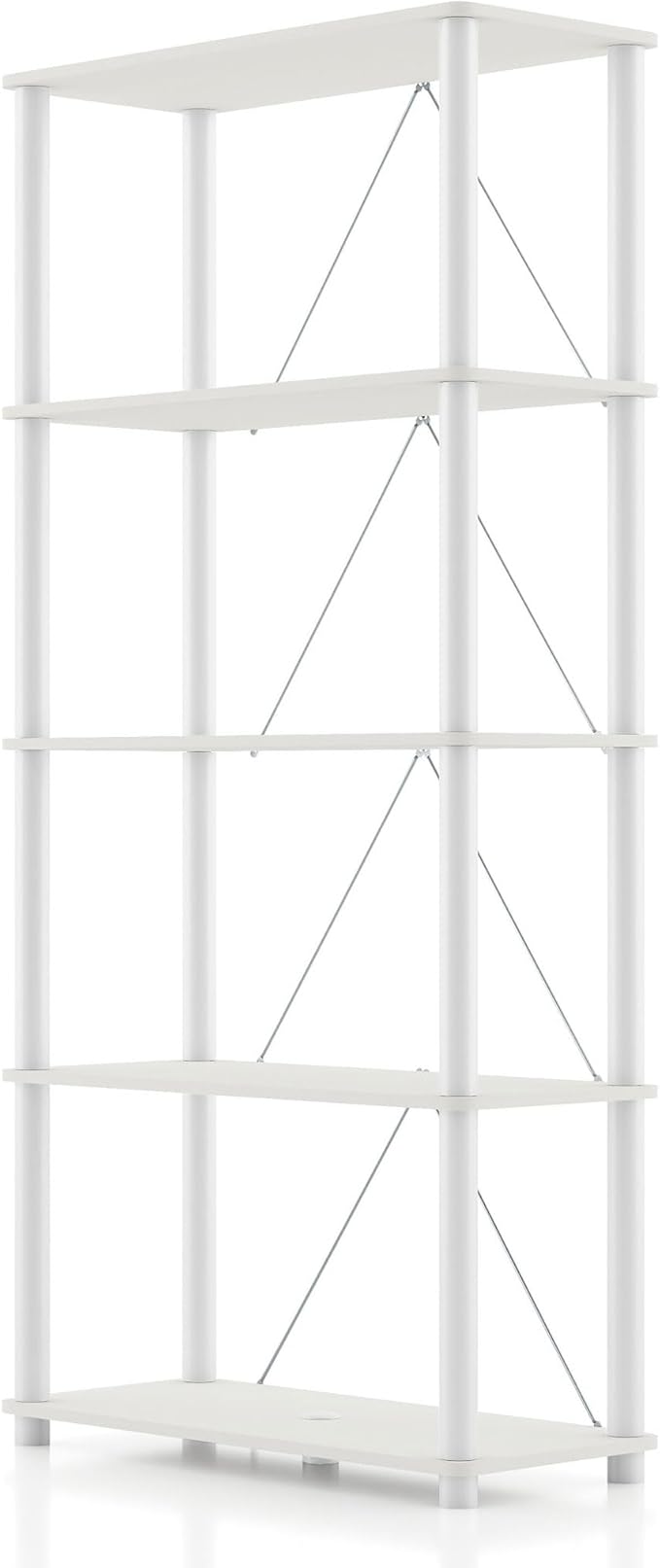 Homes: Inside + Out Apexa Modern 5-Tier Wide Shelving Units, Collectibles Display Shelves, Easy Assembly Standing Shelf, Home Storage Organizer for Living Room, Bedroom, Office, White