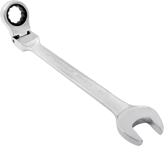 Piutouyar 22mm Flex-Head Ratcheting Wrench, Professional Metric Ratchet Wrench Combination Wrench Box Ended Spanner Tool for Projects Repair(5° Movement and 72 Teeth 12 Point, CR-V)