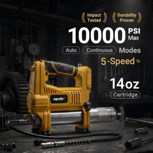 Cordless Grease Gun Compatible with DeWalt 20V Battery(Tool Only), Battery Powered, 10,000 PSI Brushless Motor, 5-Speed Variable Flow, 14 oz Grease Cartridge, 30" Flexible Hose, Low Voltage Protection