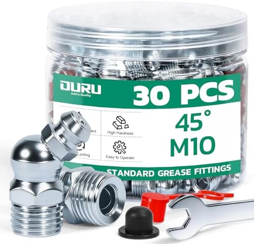 OURU M10 Metric Grease Fittings Kit, 45 Degree with Caps & Wrench(10mm)