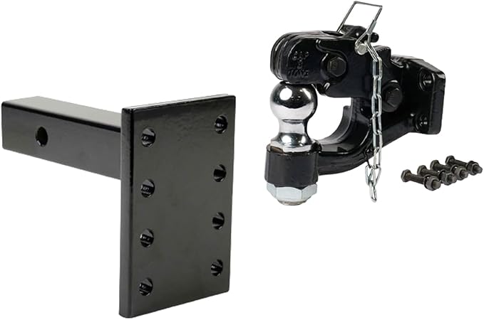 Mytee Products Mounting Plate with Pintle Hitch KIT: Pintle Hook Mounting Plate with 8 Ton 2 inch Ball for Trailers Bolt On Adjustable Pintle Hook Ball Combo - Powder-Coated, Heavy-Duty