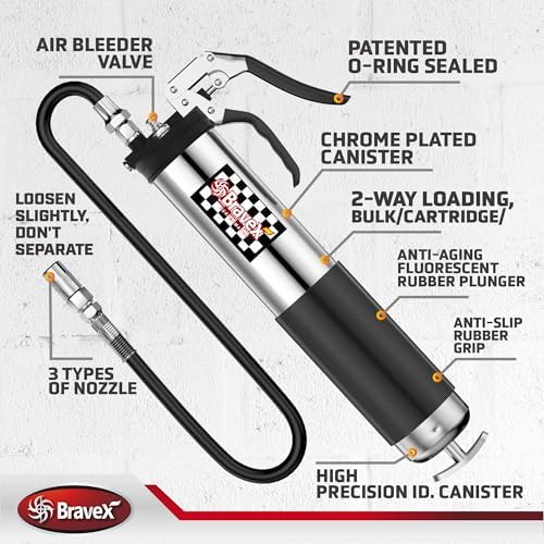 Bravex Heavy Duty Professional Pistol Grip Grease Gun 6000 PSI
