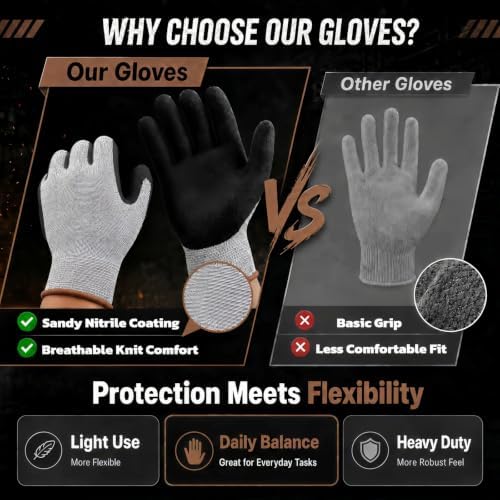 Level 5 Cut Resistant Work Gloves, Sandy Nitrile Grip, 1 Pair