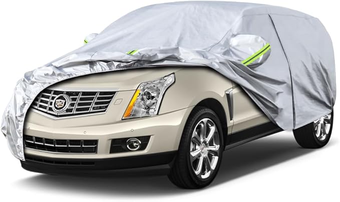 Koukou 6 Layers Car Cover Custom Fit Cadillac SRX (2009-2016) and Cadillac XT5 (2016-2025), Waterproof Car Cover All Weather for Automobiles Outdoor with Zipper Door, Sun Rain Dust Snow Protection.
