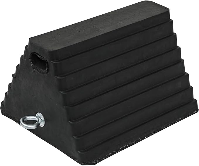 Buyers Products WC1086 Rubber Wheel Chock with Chain Eye, 10x8x6 Inch, Heavy Duty Tire Chocks for Cars, Trailers, RVs, Durable Vehicle Tire Stopper for Maintenance, Garage & Shipping Dock Use