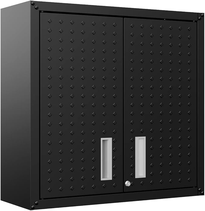 Manhattan Comfort Fortress Floating Garage Storage Cabinet with Adjustable Shelves and Lock, Recessed Handles, Metal Wall Mounted Lockable Utility Cabinet, Steel Garage Storage in Charcoal Gray