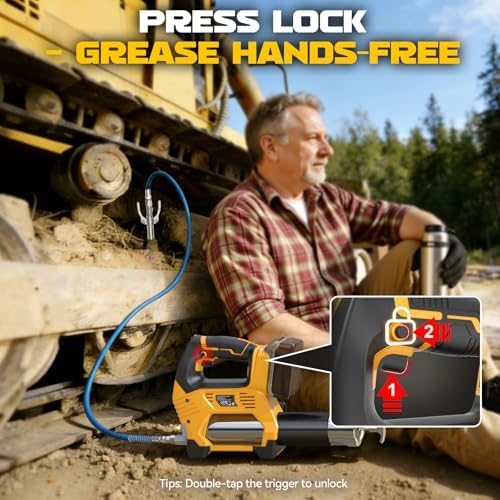 Ecarke Cordless Grease Gun, Compatible with DeWalt 20V Battery (Tool Only), 3‑Speed Adjustable Flow, 12,000 PSI Max, 39” Hose, Works with Bulk & Cartridge Grease, for Farm/Truck/Construction