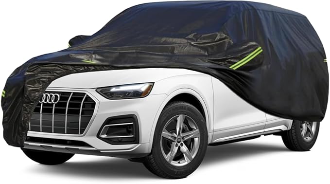 KouKou Waterproof SUV Car Cover Suitable for Audi Q5 from 2008 to 2025, 7 Layers Windproof All Weather Waterproof Outdoor Cover Sun Rain UV Dust Snow Protection. Black