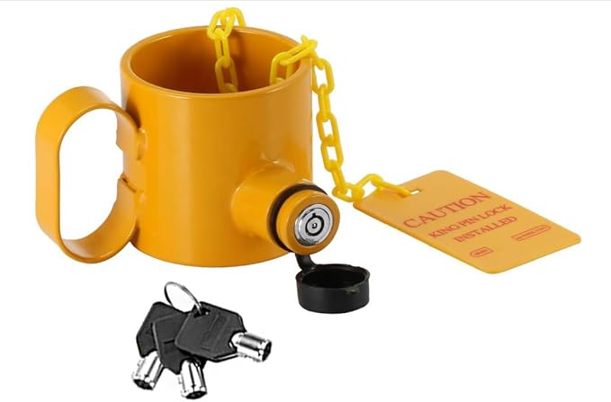 BOYISEN 5th Wheel King Pin Lock Keyed Alike, Solid Steel Anti Theft for RVs, Container Trailers and Campers with Handles Warning Tag (Keyed Alike Yellow)