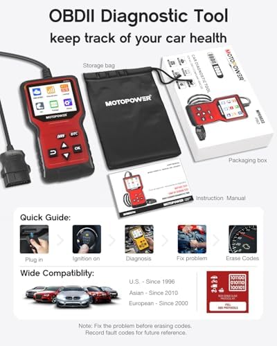 MOTOPOWER MP69033 Pro OBD2 Scanner Code Reader Check Engine Fault Light Diagnostic Scan Tool with Battery Tester