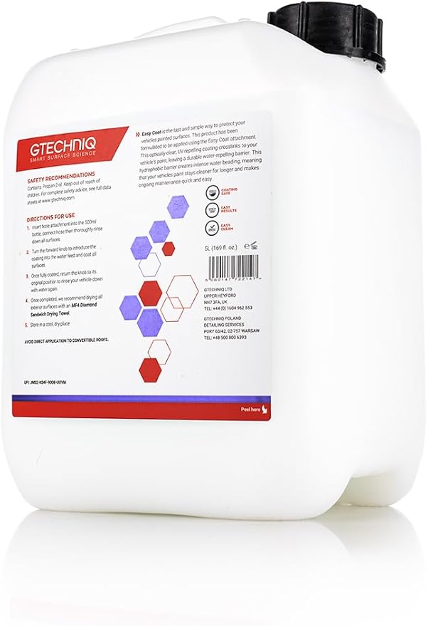 Gtechniq - Easy Coat Refill - Up to 3 Months of Durability; Quick & Easy to Apply; Coating Safe; Apply to Auto Paint or Glass Surfaces; Protect from UV Rays, Chemicals, Weather, Dirt (5 Liters)