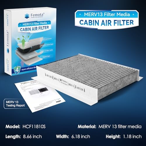 Certified MERV 13 Cabin Air Filter with Activated Carbon, CF11810 for Jeep Renegade, Compass; Alfa Romeo Tonale; Dodge Hornet; Fiat 500L, 500X