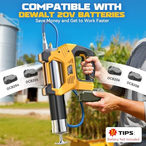 Ecarke Cordless Grease Gun, Compatible with DeWalt 20V Battery (Tool Only), 3‑Speed Adjustable Flow, 12,000 PSI Max, 39” Hose, Works with Bulk & Cartridge Grease, for Farm/Truck/Construction