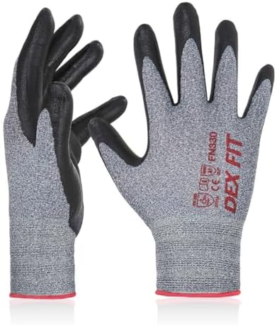 DEX FIT Nitrile Work Gloves FN330, 3D Comfort Fit, Touchscreen Grip Gloves for Warehouse, Construction, Package Handling, Delivery & General Work, Men & Women, Gray, XXL, 12 Pairs
