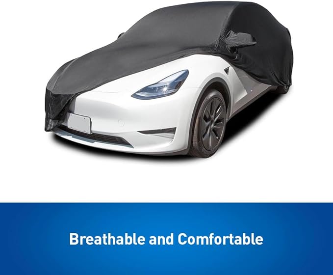 Custom Indoor Stretch Car Cover Compatible with 2020-2026 Tesla Model Y, Black, Includes Storage Bag - Soft Satin, Breathable, Dust Protection