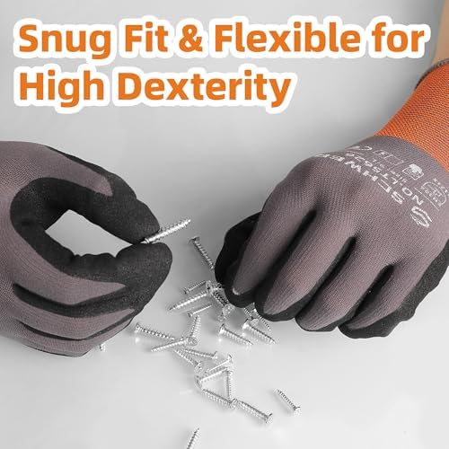 Schwer 6 Pairs Work Gloves Sandy Nitrile Coated, Touchscreen, LT5626, XL