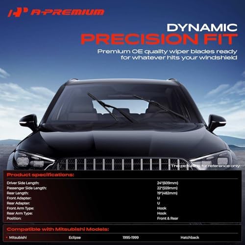 A-Premium 24"+22"+19" Windshield Wiper Blades with Wear Indicator & Towel