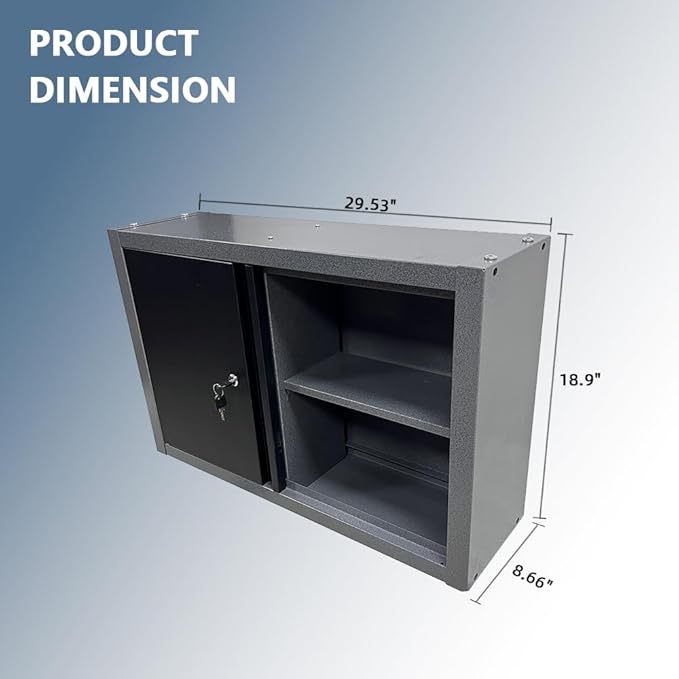JZD Steel Wall Cabinet for Tool Organization with Two Removable Shelves, Industrial-Strength Metal Hanging Cabinets, for Garage Workshop