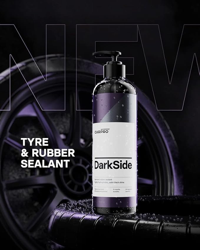 CARPRO DarkSide - Tire & Rubber Sealant, Hydrophobic & Self-Cleaning, Satin Black Shine, UV Protection, Revives Dull Faded Rubber, Ready to Use - Liter (34oz)