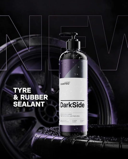 CARPRO DarkSide - Tire & Rubber Sealant, Hydrophobic & Self-Cleaning, Satin Black Shine, UV Protection, Revives Dull Faded Rubber, Ready to Use - Liter (34oz)