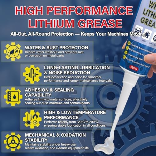 SHIELDOM White Lithium Grease Multi-Purpose Grease Waterproof Lubricant for Hinges, Bearings, Gears, Track Rail, Ideal for Marine, Automotive, Industrial & Household 3oz/85g