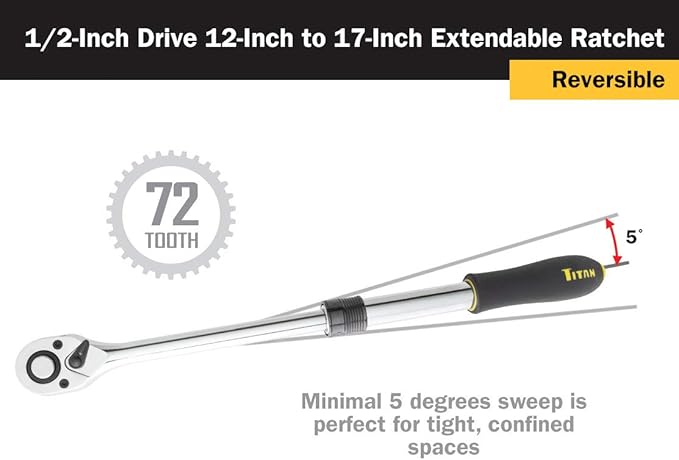 Titan 12074 1/2-Inch Drive x 12 to 17-Inch 72-Tooth Extendable Ratchet