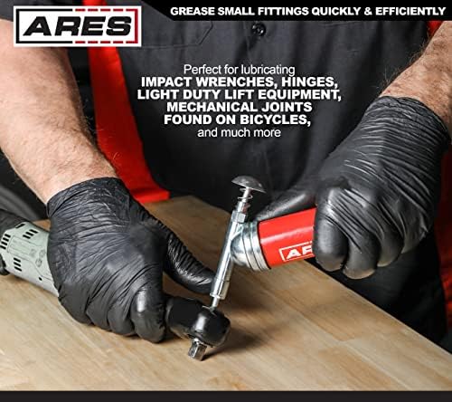 ARES 53010 – 3-Ounce Push-Type Mini Grease Gun - Needle Nozzle Easily Greases Small Fittings – One-Handed Operation - 3000 PSI Working Pressure