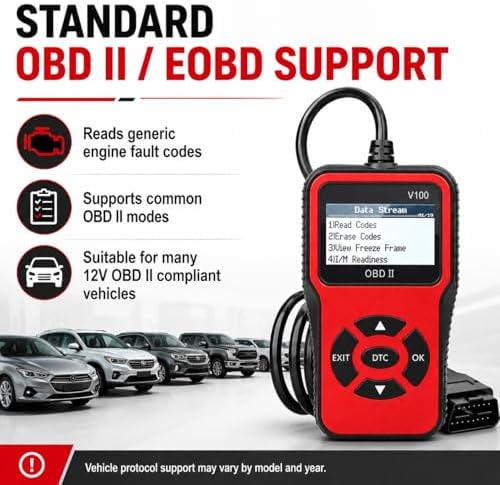 V100 OBD2 Diagnostic Diagnostic Tool Tool, Code Reader, Engine Light Diagnostic Tool, Battery Voltage Tester, for OBD2 Cars & Trucks Since 1996