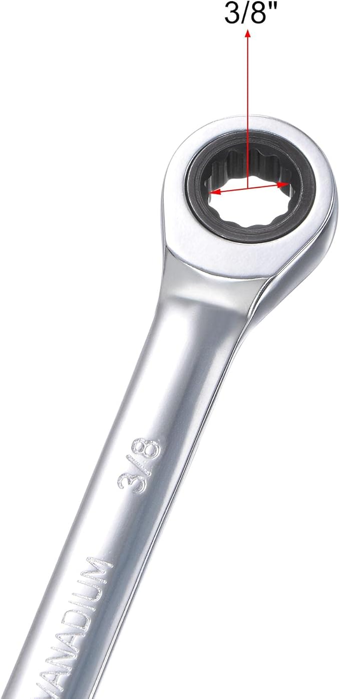 uxcell 3/8 Inch Ratcheting Combination Wrench SAE 72 Teeth 12 Point Ratchet Box Ended Spanner Tools, Cr-V