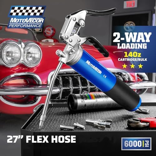 Professional Pistol Grip Grease Gun, 27" Reinforced Flex Long Hose 6000PSI