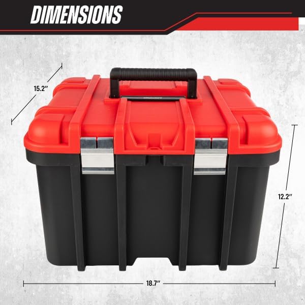 Plastic Tool Box Organizer - 18.7” Extra Large Portable Toolbox with Removable Tool Organizer Tray and Deep Storage Box - Heavy Duty Plastic Toolbox Caddy Tote with Handle by Stalwart (Red)