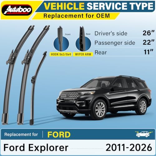 AUTOBOO Silicone Windshield Wiper Blade Replacement for Ford Explorer