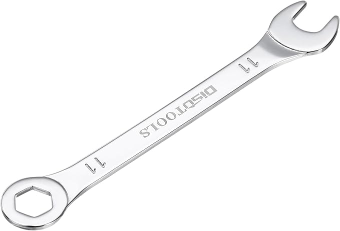 HARFINGTON Thin Combination Wrench Metric 11mm 6-Point Ended Box 15 Degree Offset Open End CR-V Chrome Plated Steel, Silver