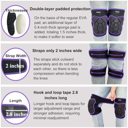 Gardening Knee Pads for Women, Thick Cushion with Straps, Purple XL, 1 Pair