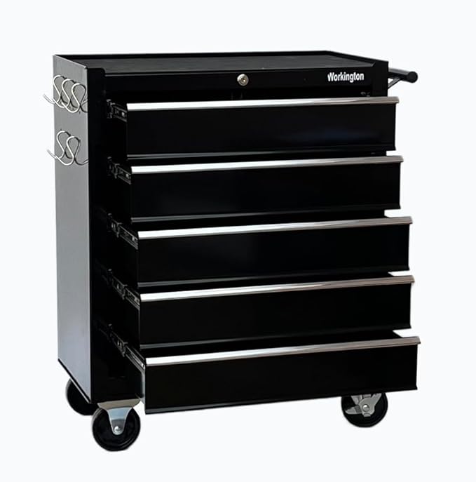 Workington Rolling Metal Tool Chest with 5 Drawers, 24" 5-Drawer Tool Chest Cabinet with Ball Bearing Drawer Slides, Steel Tool Storage Box Organizer 4101 Black