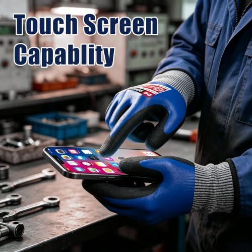 DongChu 1000V Insulated Electrician Gloves, ANSI A5 Cut Resistant Work Gloves, Double-Layer Nitrile Coated with Touch-Screen, HPPE Safety Gloves for Home Electrical Repair, DIY