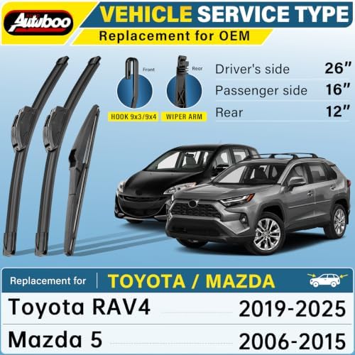 AUTOBOO Silicone Windshield Wiper Blade Replacement for Toyota RAV4