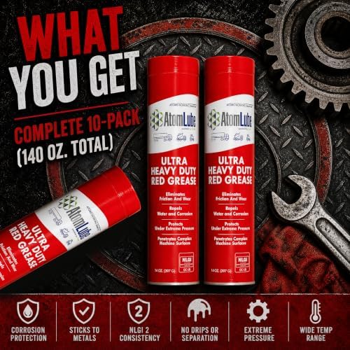 AtomLube Ultra Heavy Duty Red Grease, 10-Pack of 14 oz Tubes