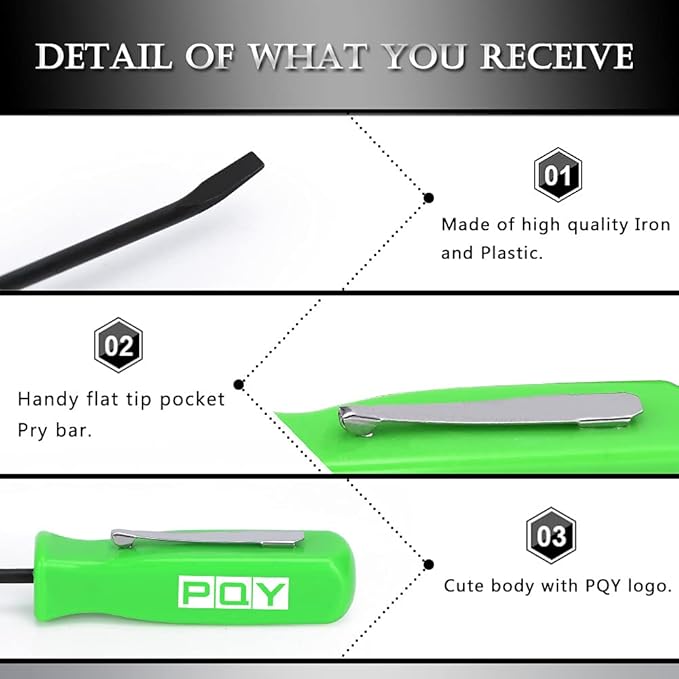 Mini Pocket Pry Bar with Pocket Clip 4.5" Length 3pcs (Green)
